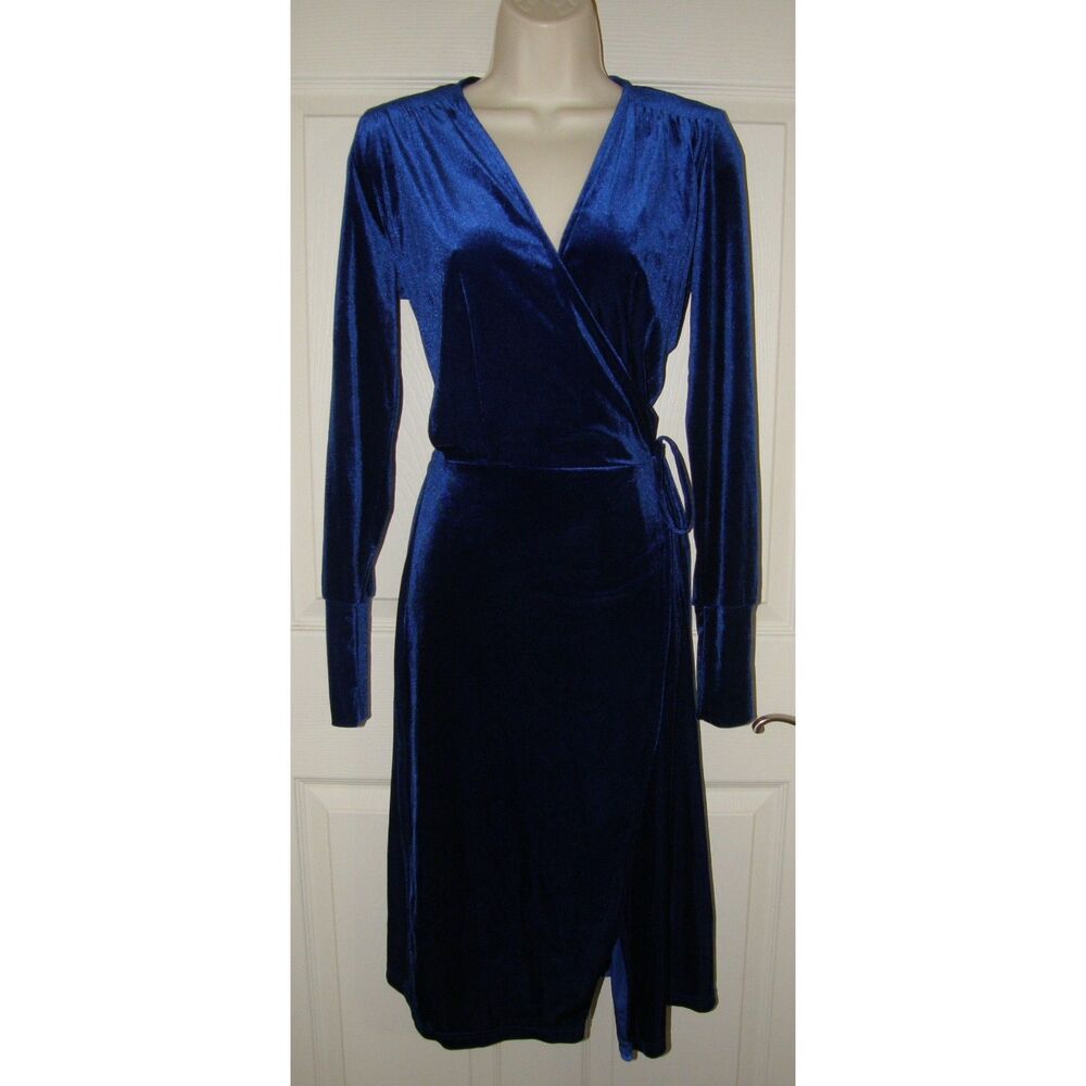 ZARA TRAFALUC Royal Blue Sz Small Business Casual Soft Velvet Wraparound Dress